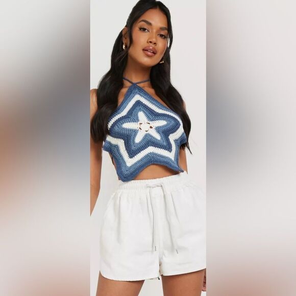Boohoo Tops - NWT BOOHOO PREMIUM HALTER CROCHET STAR CROP TOP